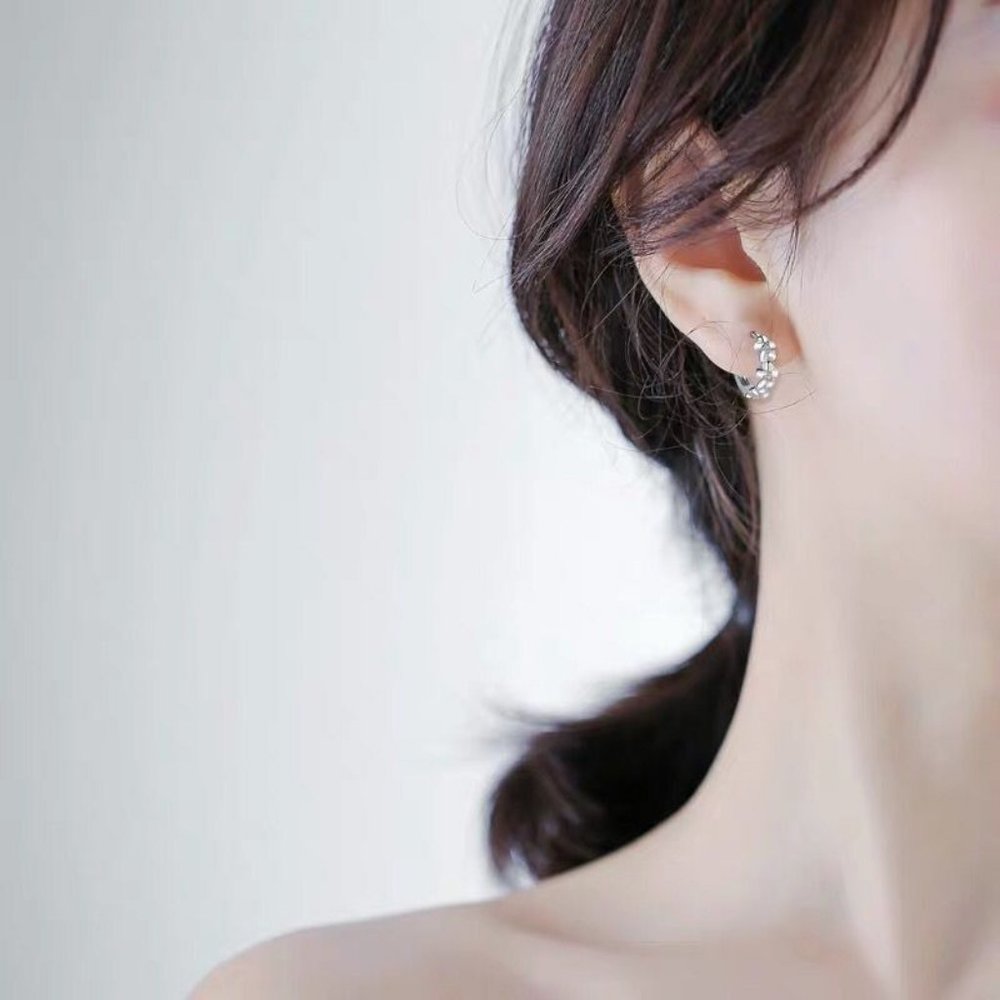 s925 Sterling Silver Flower Crystal Circle Hoop Earring For Women - Picture 4 of 6